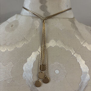 Snake Chain Layered Disc Charm Y-Necklace Gold Tone